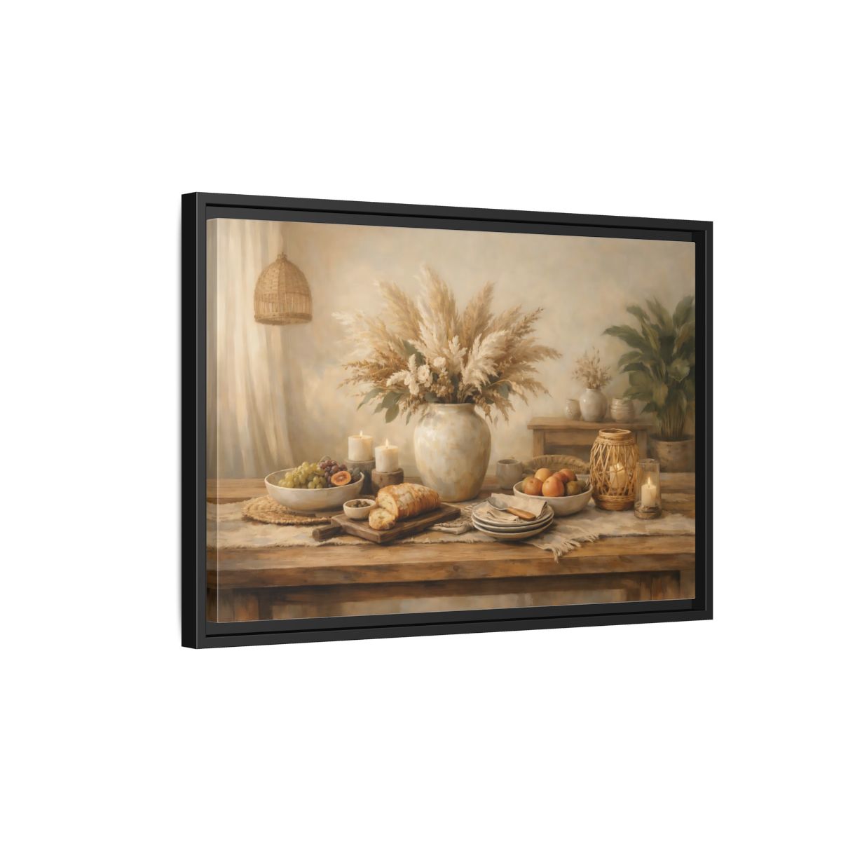Side Mockup 3. Nature Pampas Grass Warm Neutrals shown as stretched canvas wall art