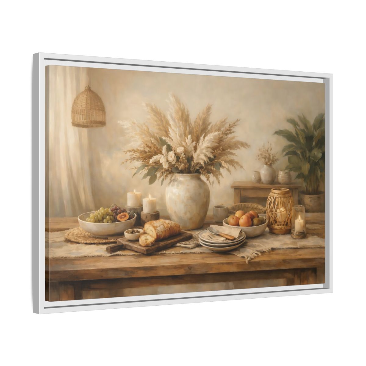 Side Mockup 10. Nature Pampas Grass Warm Neutrals shown as stretched canvas wall art