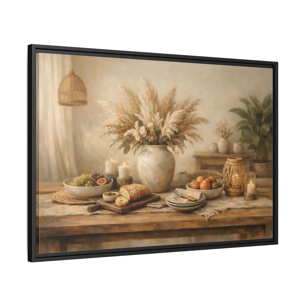 Side Mockup 13. Nature Pampas Grass Warm Neutrals shown as stretched canvas wall art