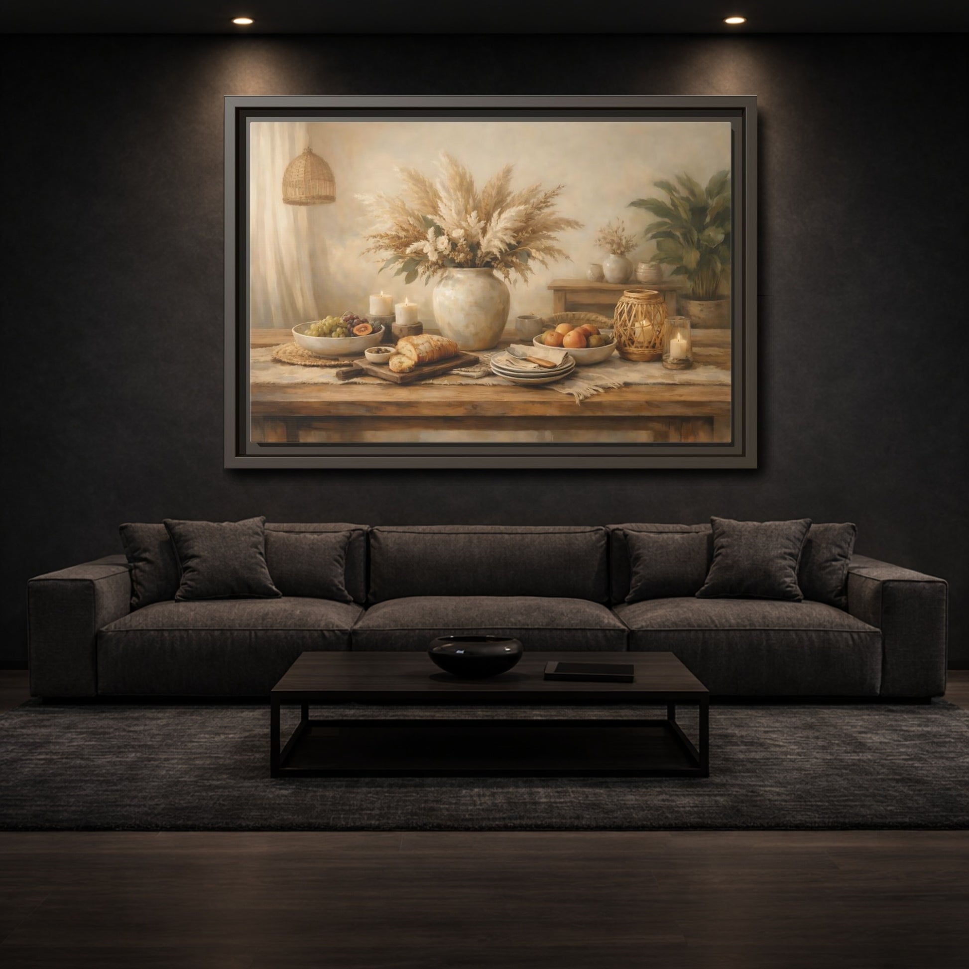 Mockup 2. Nature Pampas Grass Warm Neutrals shown as stretched canvas wall art