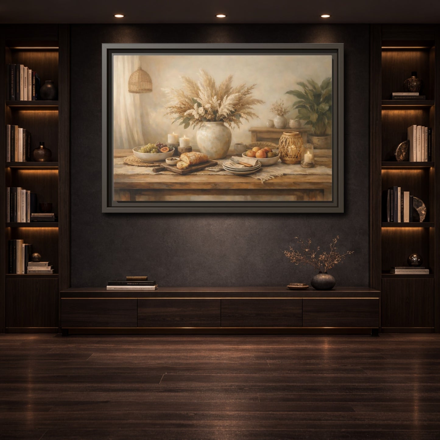 Mockup 3. Nature Pampas Grass Warm Neutrals shown as stretched canvas wall art