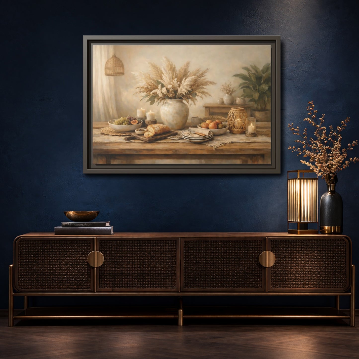 Mockup 4. Nature Pampas Grass Warm Neutrals shown as stretched canvas wall art