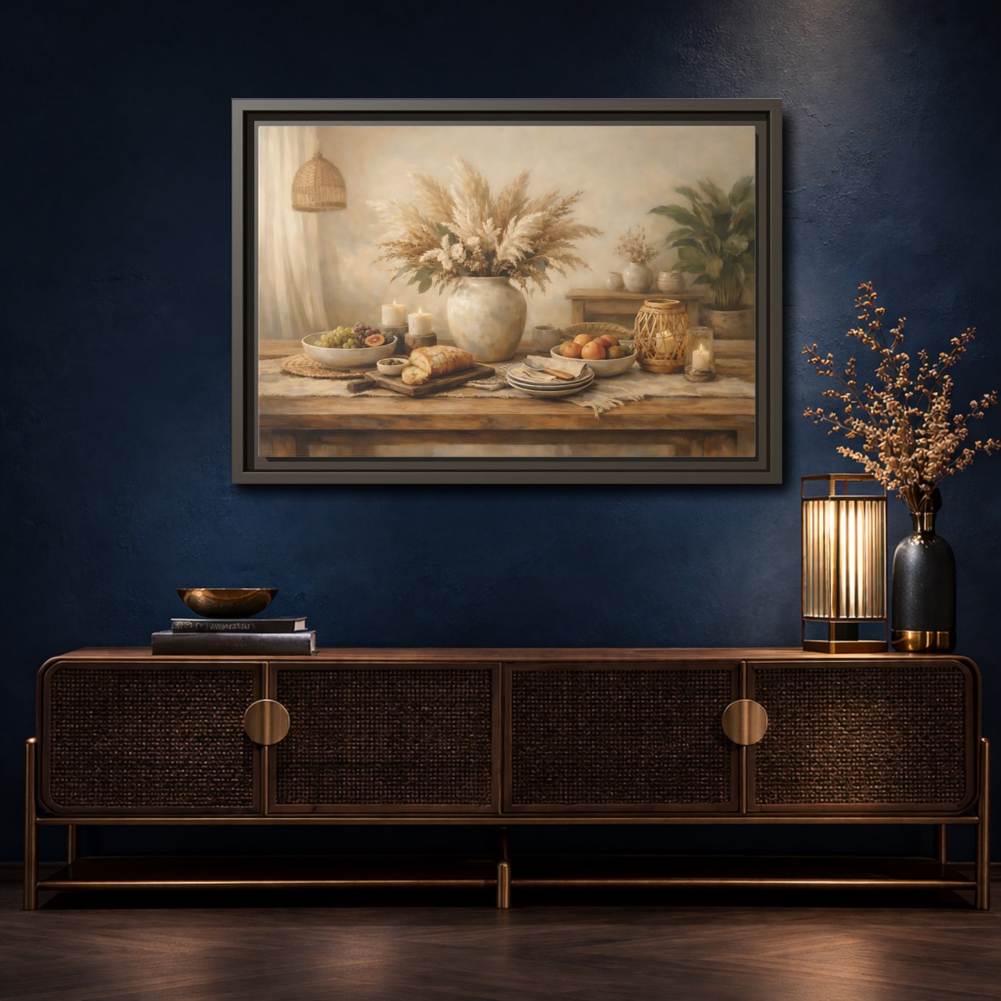 Mockup 4. Nature Pampas Grass Warm Neutrals shown as stretched canvas wall art