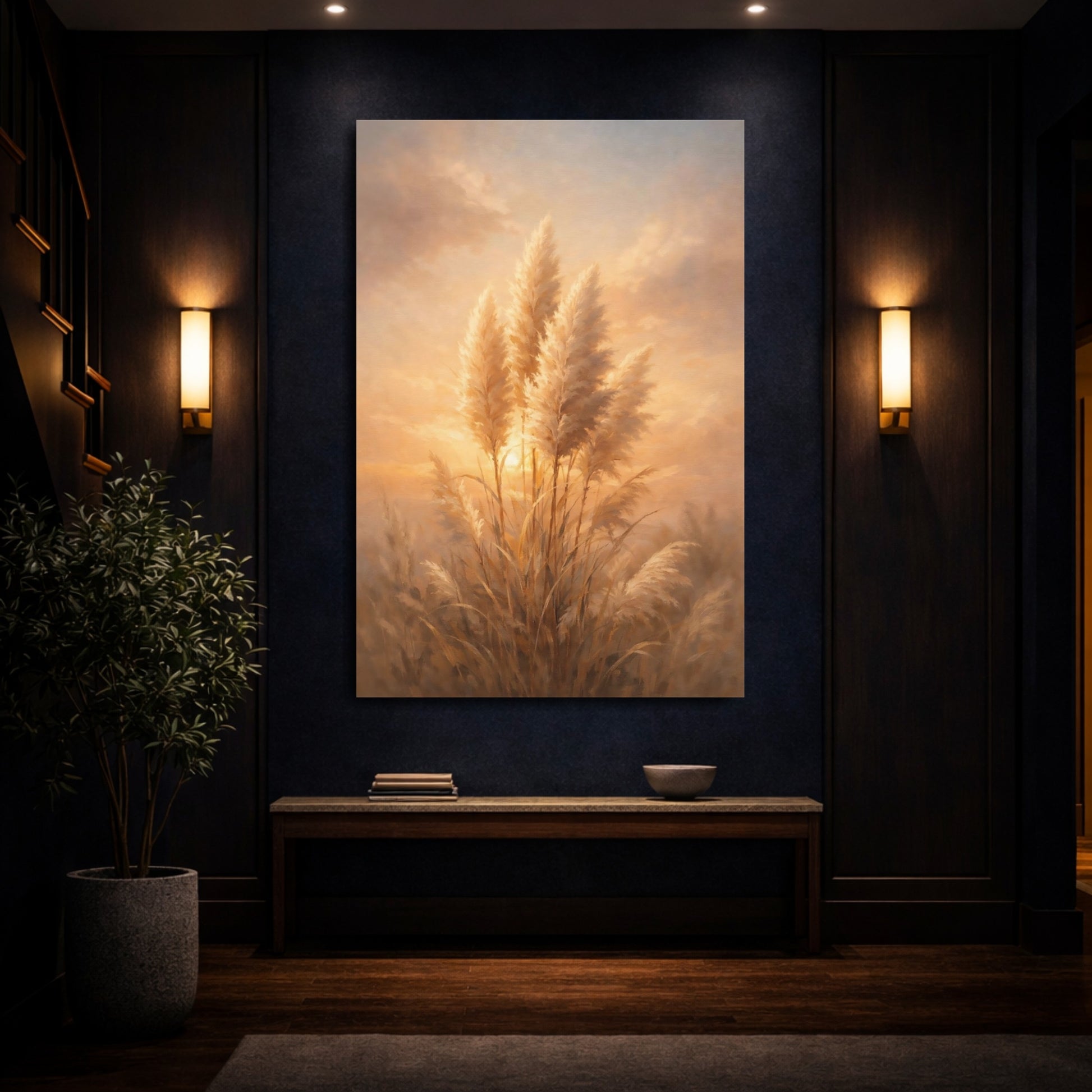Mockup 3. Nature Pampas Grass Warm Pampas Grass shown as stretched canvas wall art
