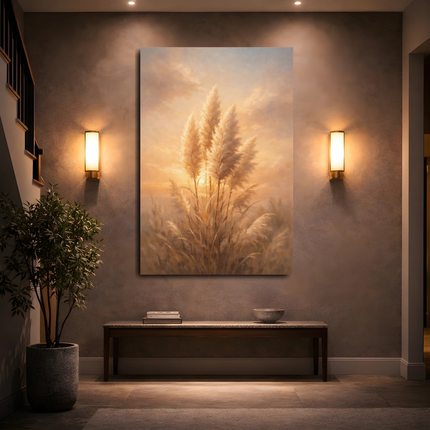 Mockup 4. Nature Pampas Grass Warm Pampas Grass shown as stretched canvas wall art
