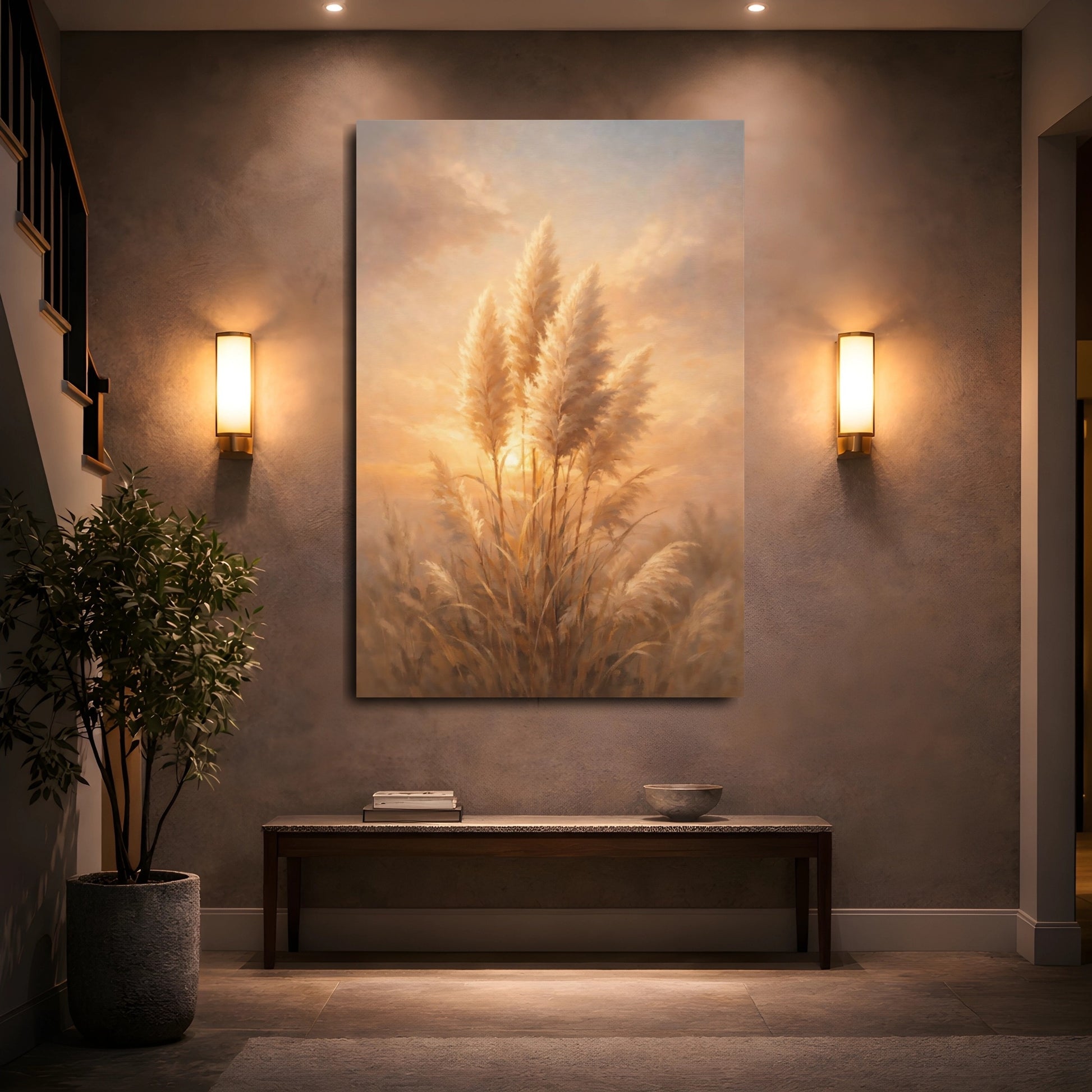 Mockup 4. Nature Pampas Grass Warm Pampas Grass shown as stretched canvas wall art