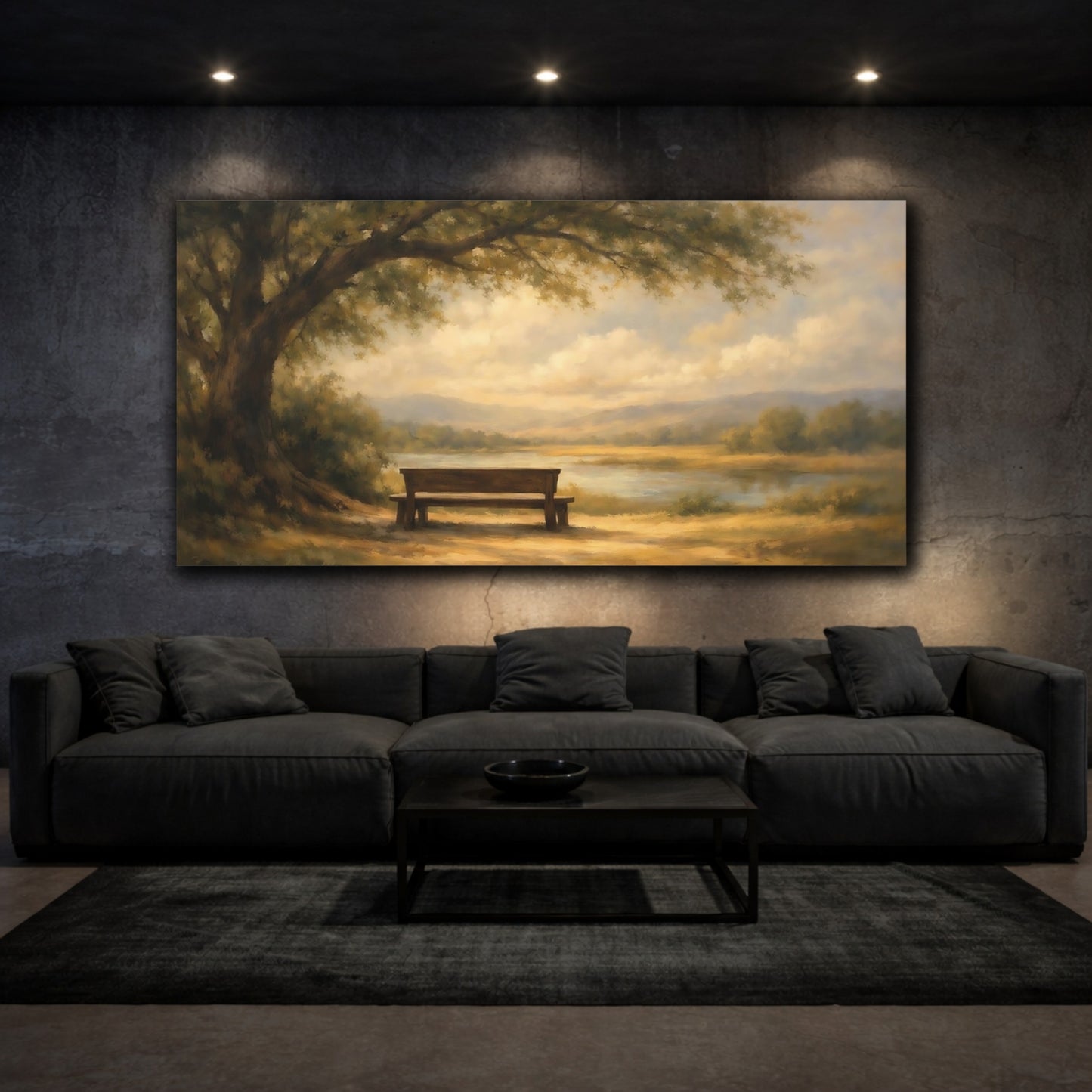 Mockup 2. Nature Park Bench Earthy Landscape shown as stretched canvas wall art