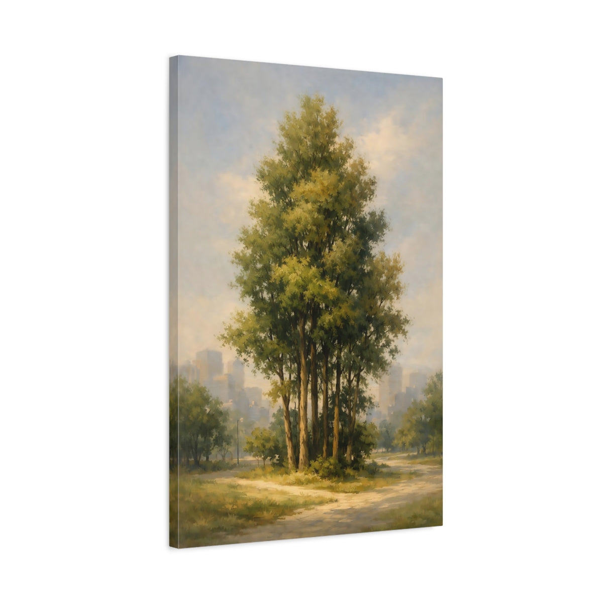 Side Mockup 2. Nature Park Trees Green Trees City shown as stretched canvas wall art