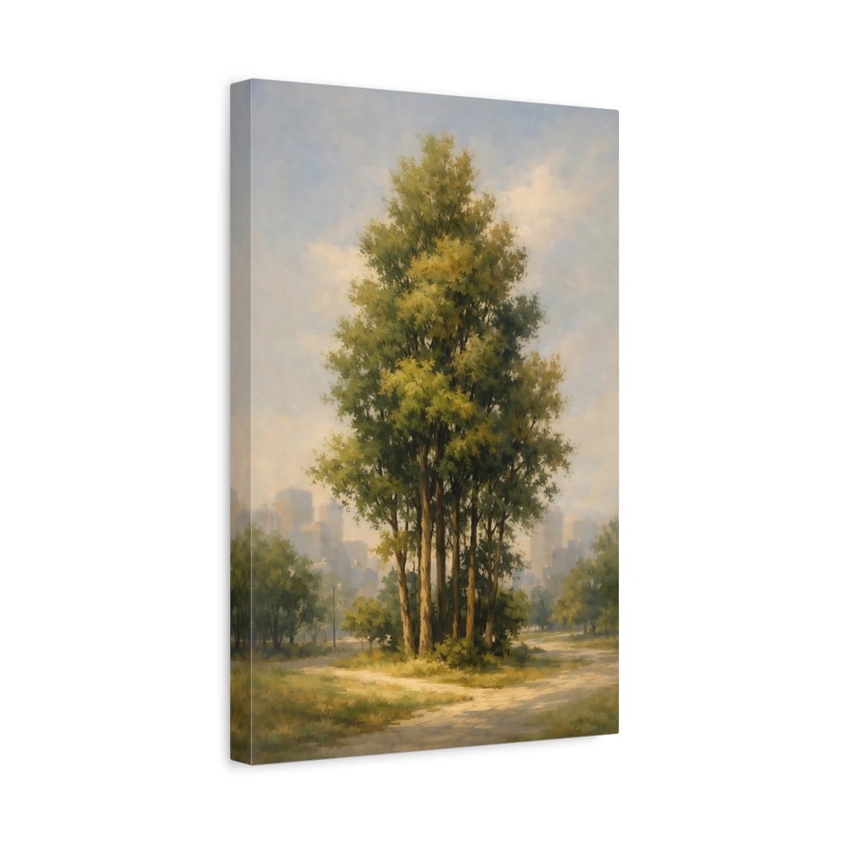 Side Mockup 4. Nature Park Trees Green Trees City shown as stretched canvas wall art