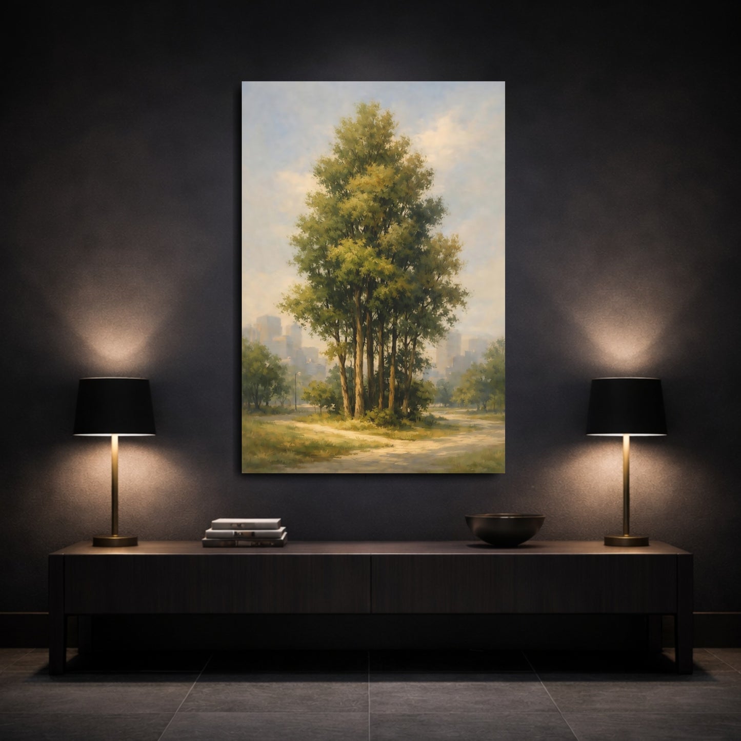 Mockup 2. Nature Park Trees Green Trees City shown as stretched canvas wall art