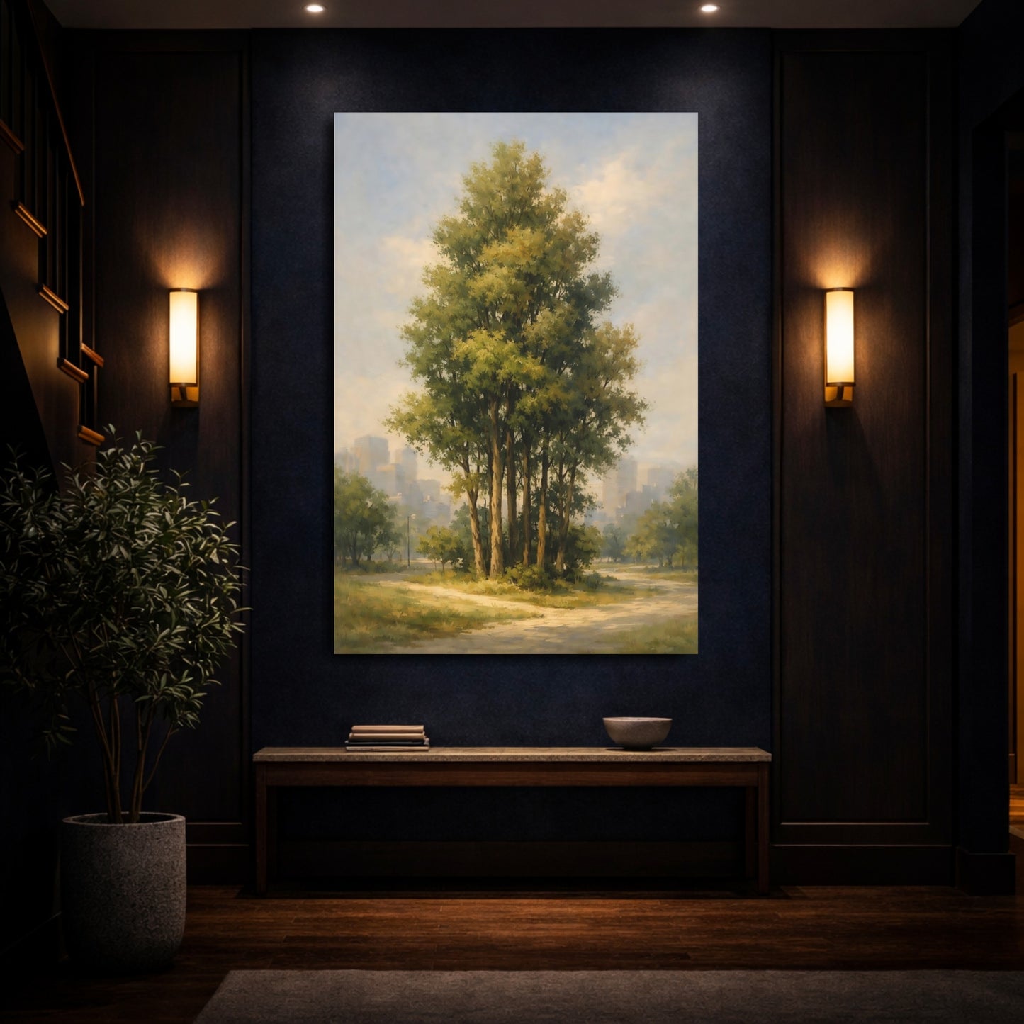 Mockup 3. Nature Park Trees Green Trees City shown as stretched canvas wall art