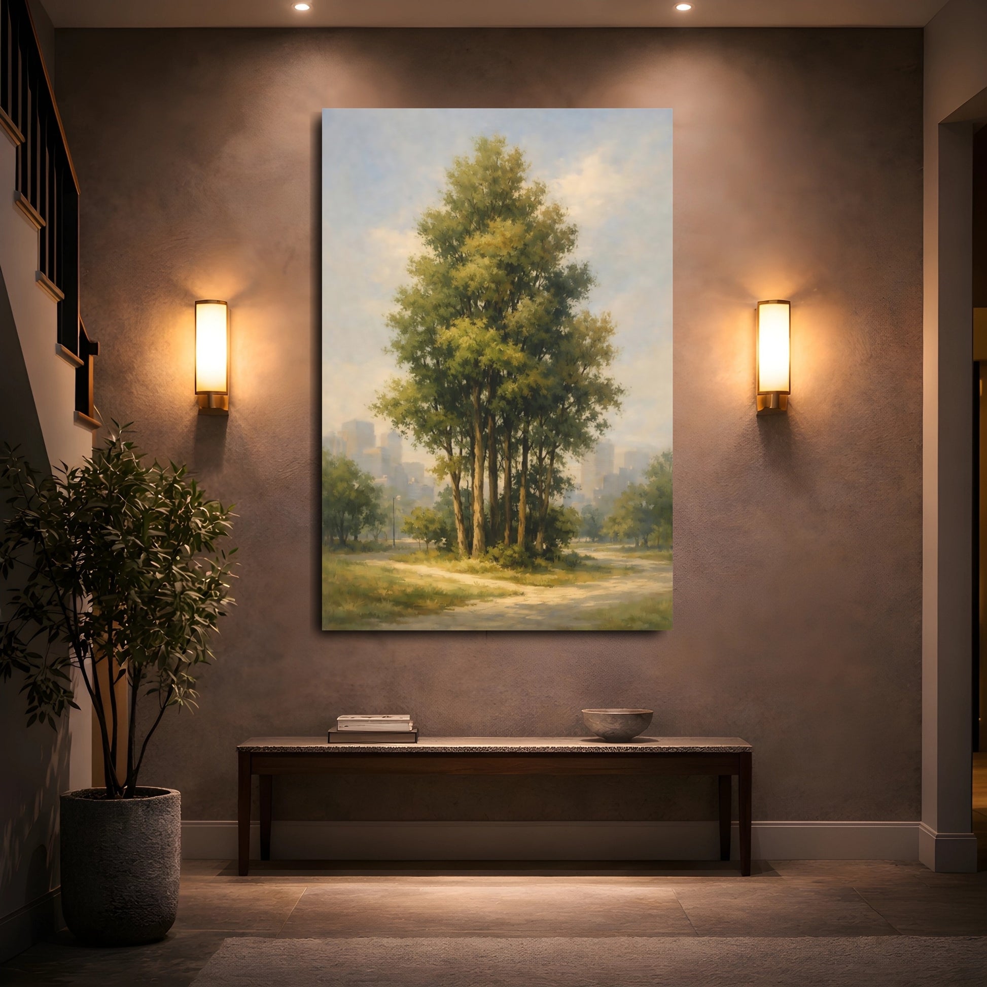 Mockup 4. Nature Park Trees Green Trees City shown as stretched canvas wall art