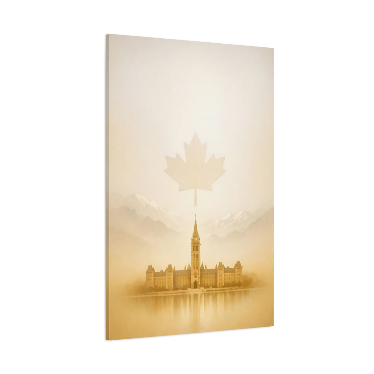 Main Mockup. Nature Parliament Building Sepia Landscape shown as stretched canvas wall art