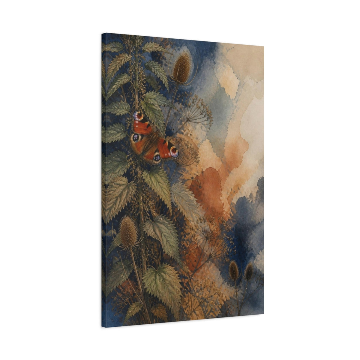 Main Mockup. Nature Peacock Butterfly Study shown as canvas print