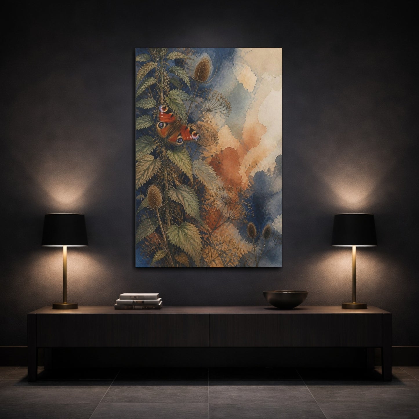 Mockup 3. Nature Peacock Butterfly Study shown as canvas print