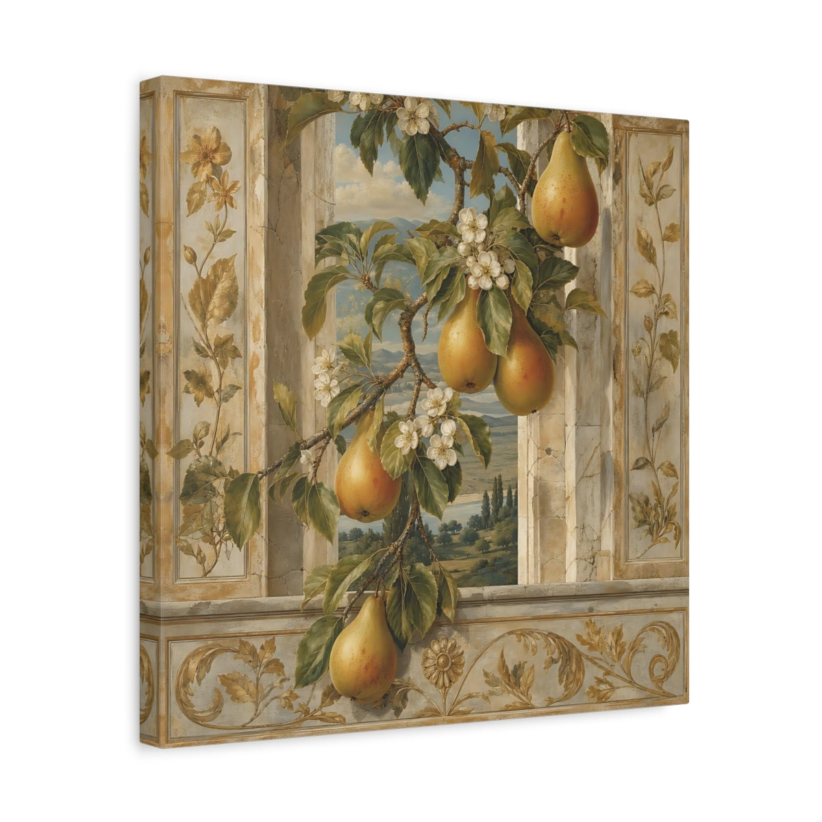 Side Mockup 6. Nature Pears Pears And Green shown as stretched canvas wall art