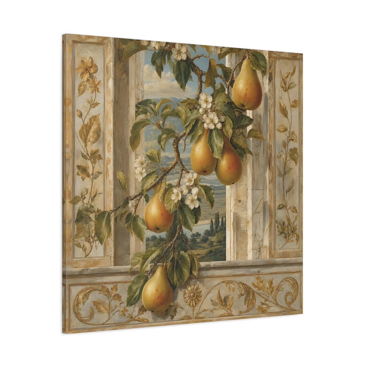 Side Mockup 1. Nature Pears Pears And Green shown as stretched canvas wall art