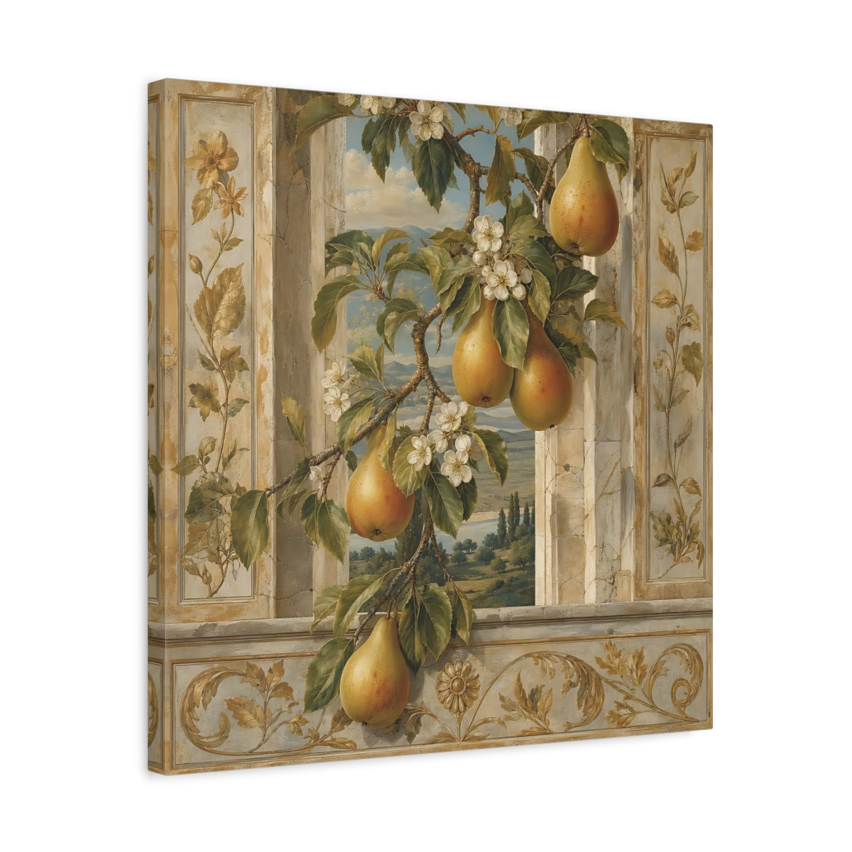 Side Mockup 5. Nature Pears Pears And Green shown as stretched canvas wall art