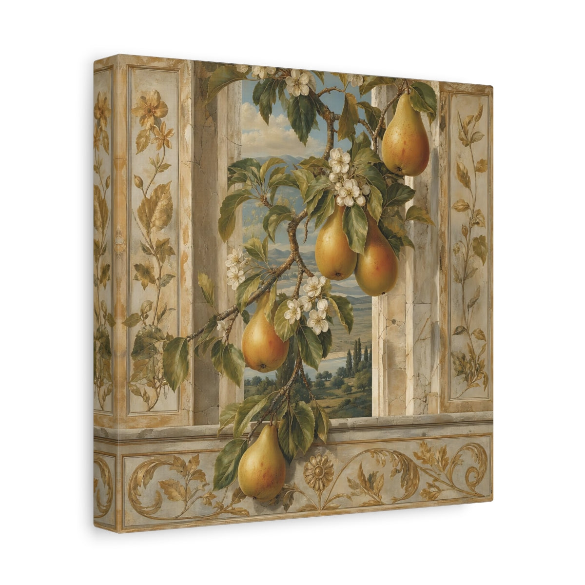 Side Mockup 9. Nature Pears Pears And Green shown as stretched canvas wall art