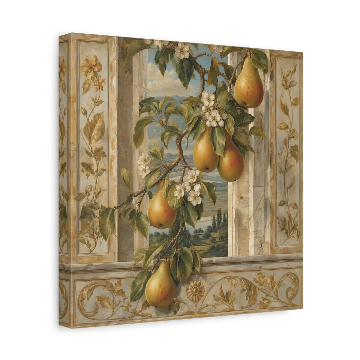 Side Mockup 8. Nature Pears Pears And Green shown as stretched canvas wall art