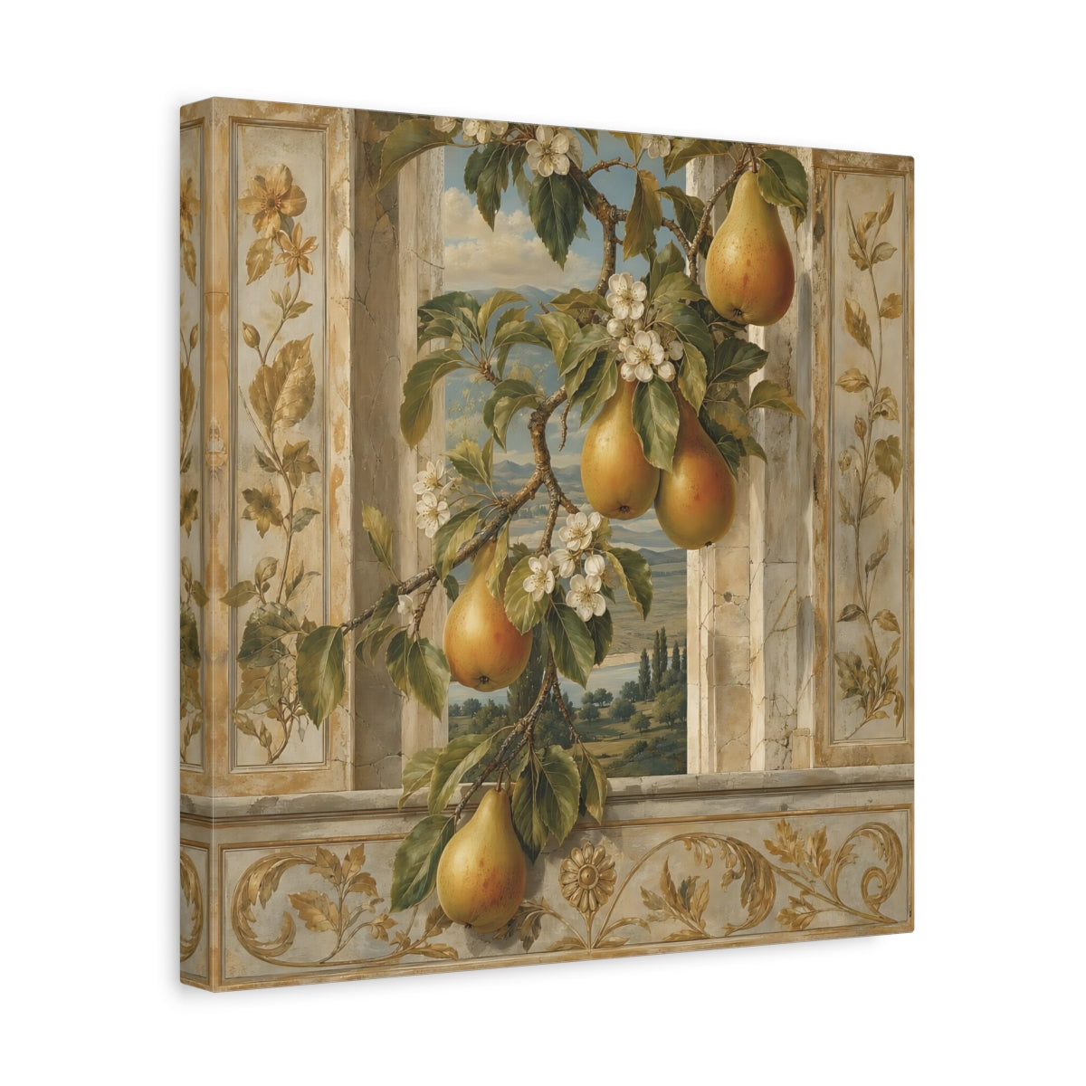 Side Mockup 7. Nature Pears Pears And Green shown as stretched canvas wall art