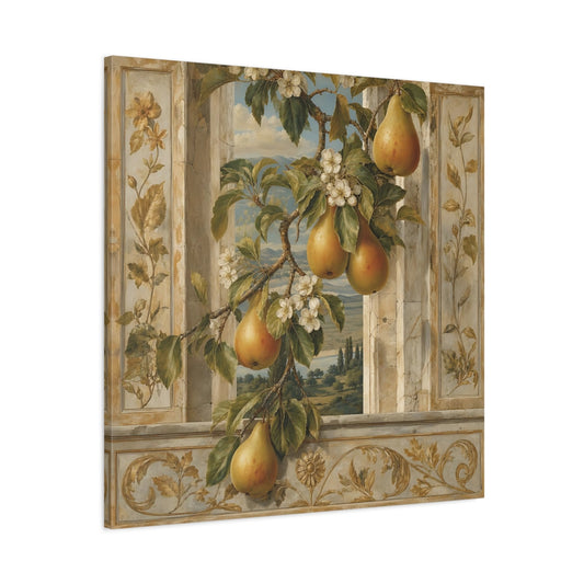 Main Mockup. Nature Pears Pears And Green shown as stretched canvas wall art