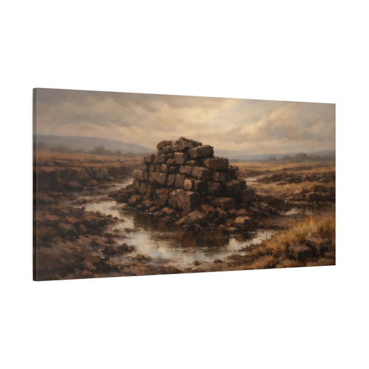 Main Mockup. Nature Peat Stack Brown And Grey shown as stretched canvas wall art