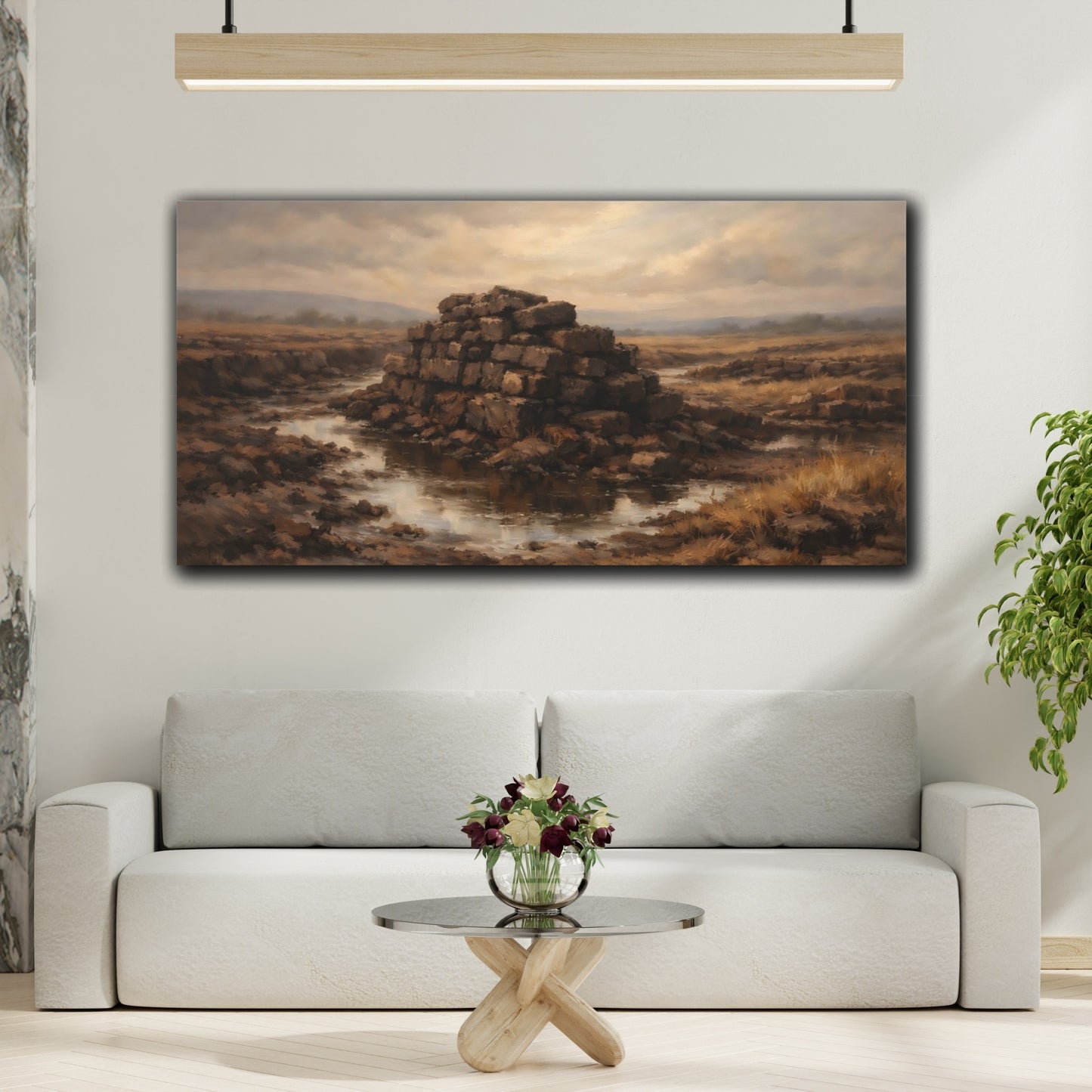 Mockup 3. Nature Peat Stack Brown And Grey shown as stretched canvas wall art
