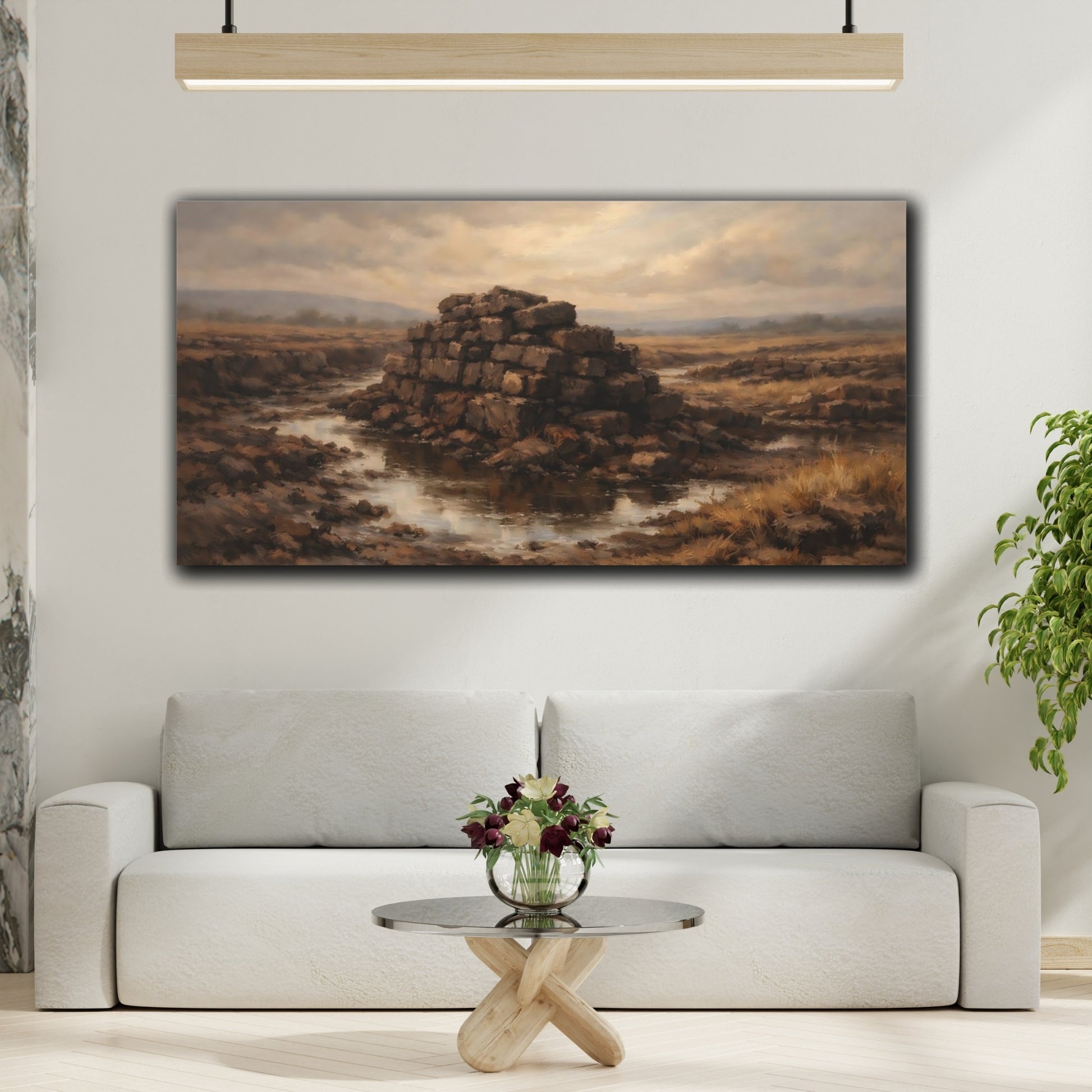 Mockup 3. Nature Peat Stack Brown And Grey shown as stretched canvas wall art