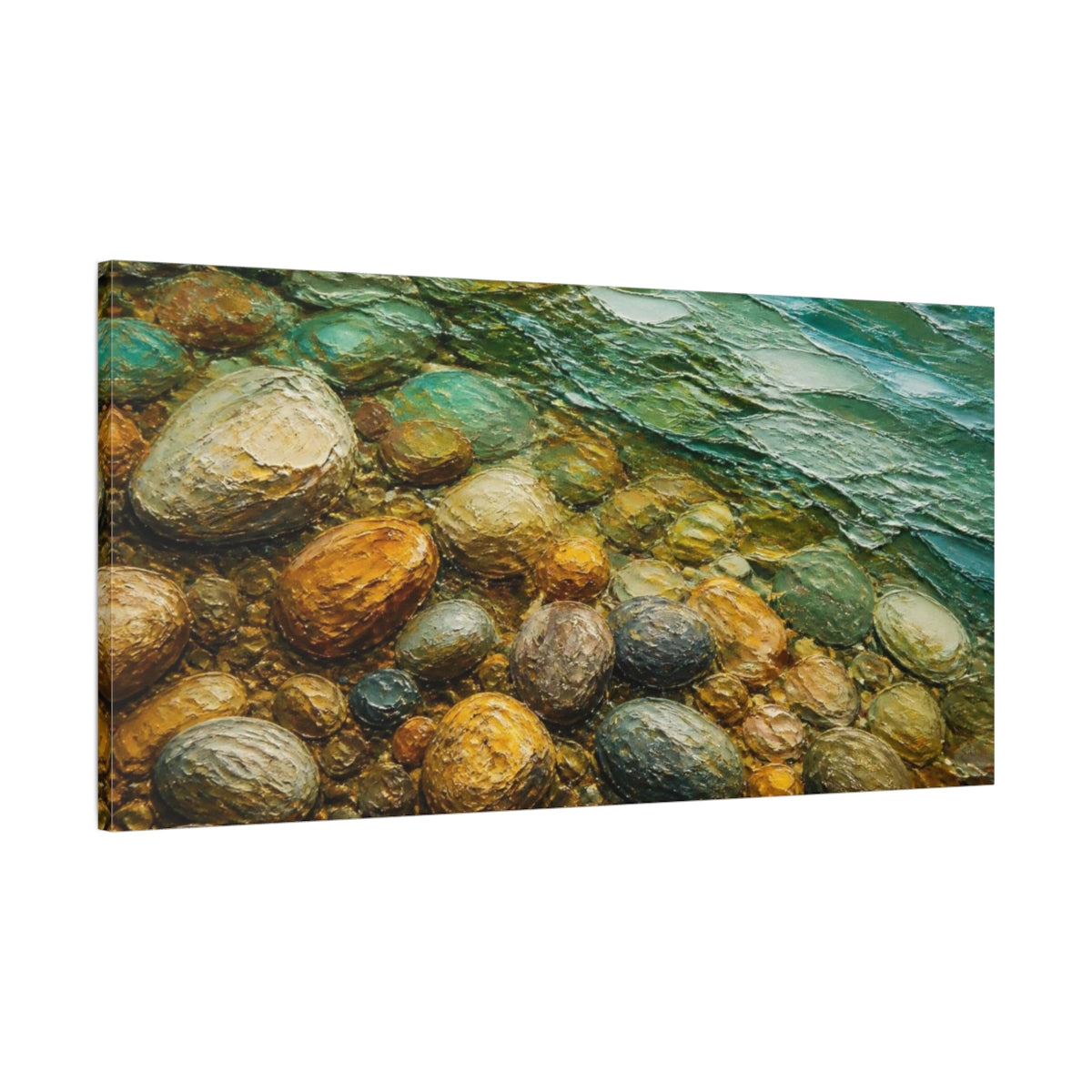 Main Mockup. Nature Pebble Shore shown as canvas print