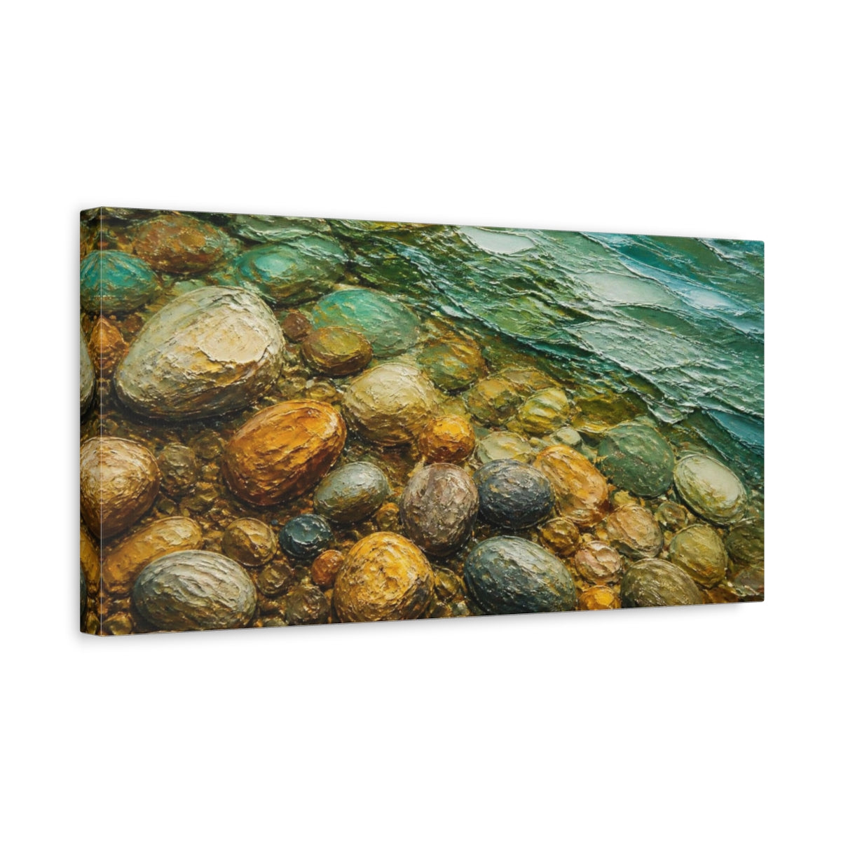 Side Mockup 3. Nature Pebble Shore shown as canvas print