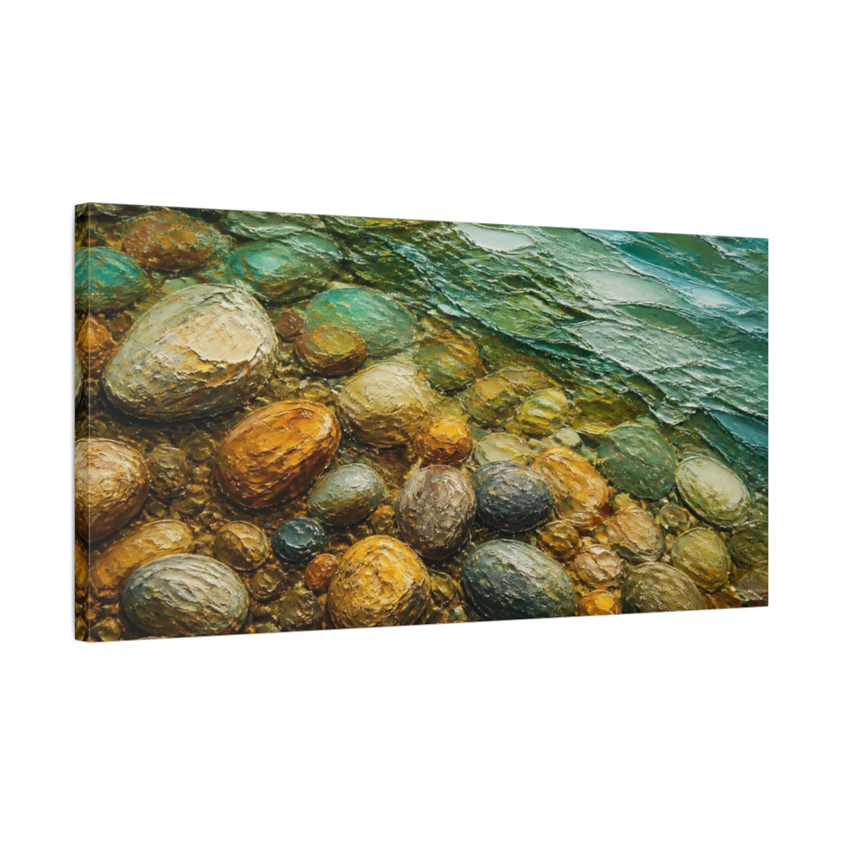 Side Mockup 1. Nature Pebble Shore shown as canvas print