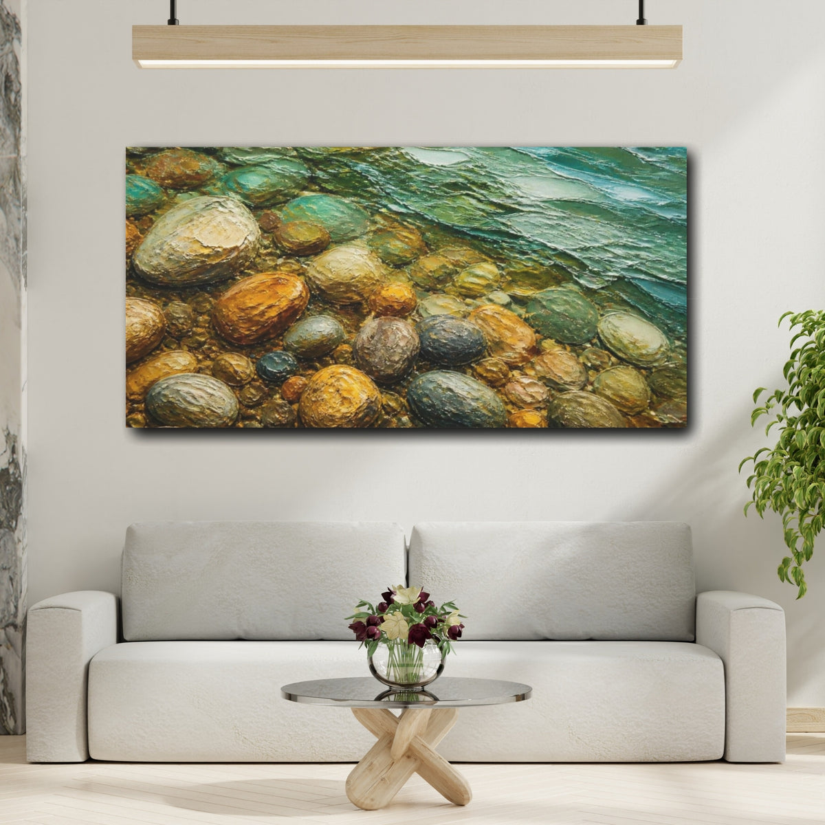 Mockup 2. Nature Pebble Shore shown as canvas print