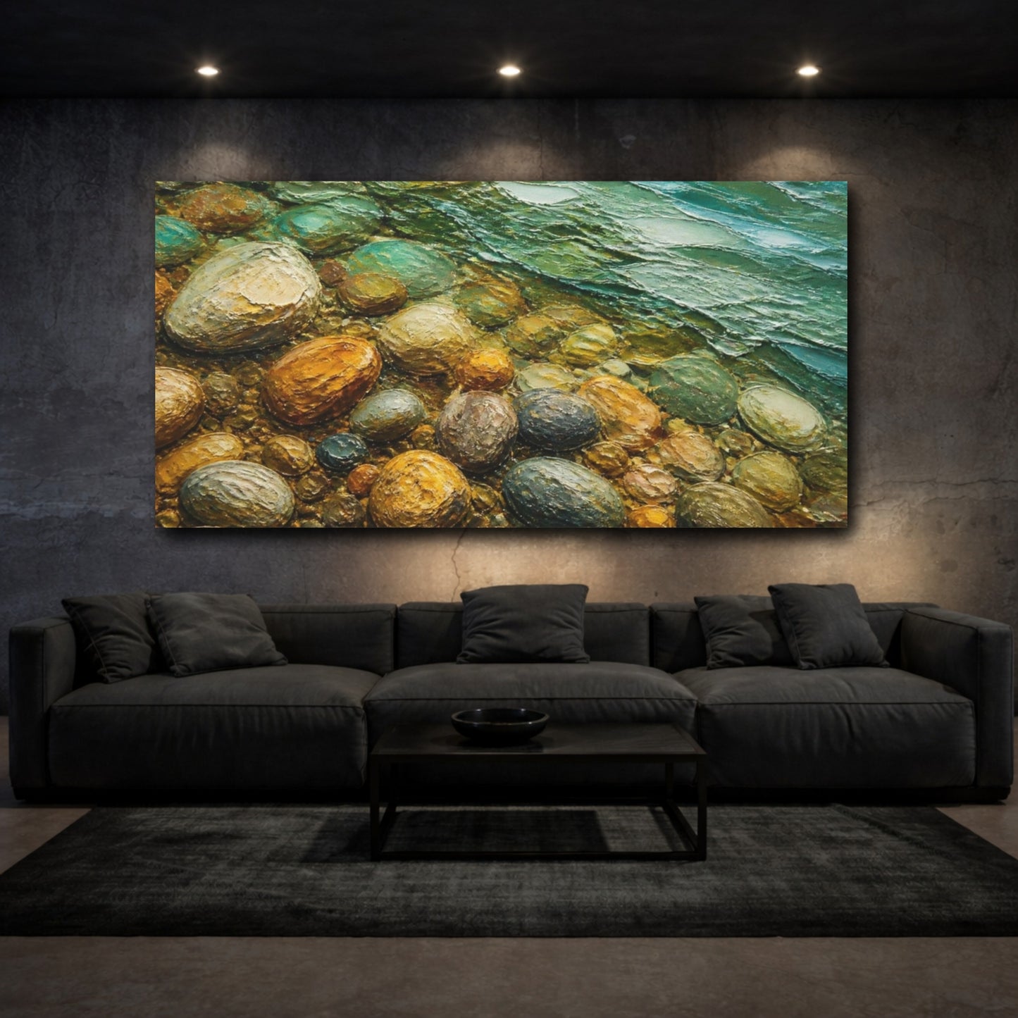 Mockup 3. Nature Pebble Shore shown as canvas print