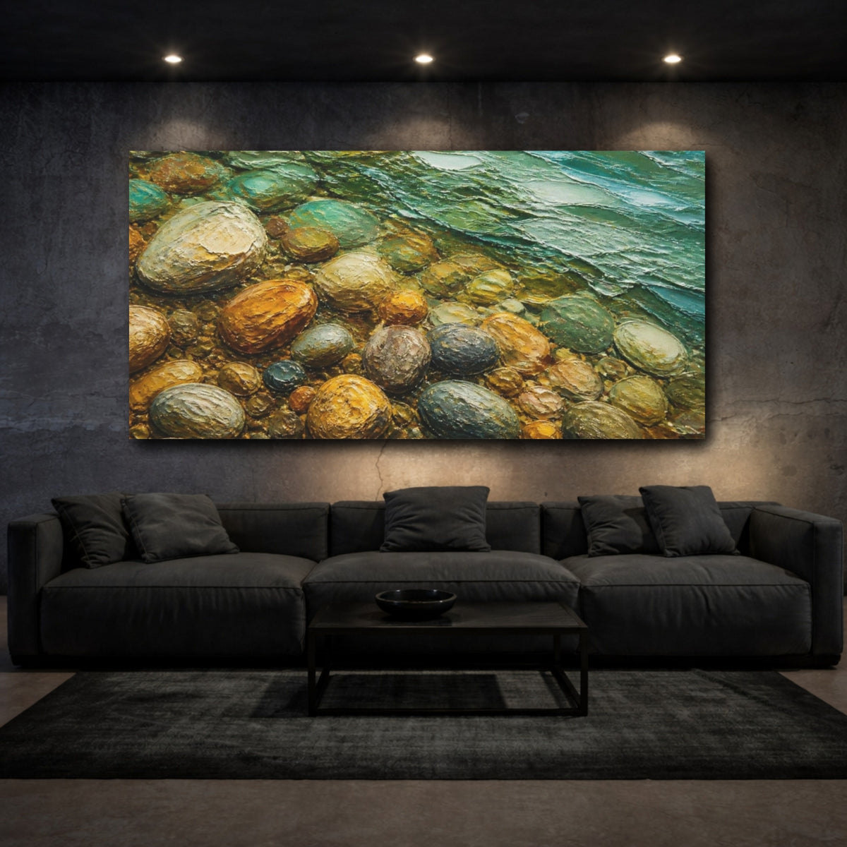 Mockup 3. Nature Pebble Shore shown as canvas print