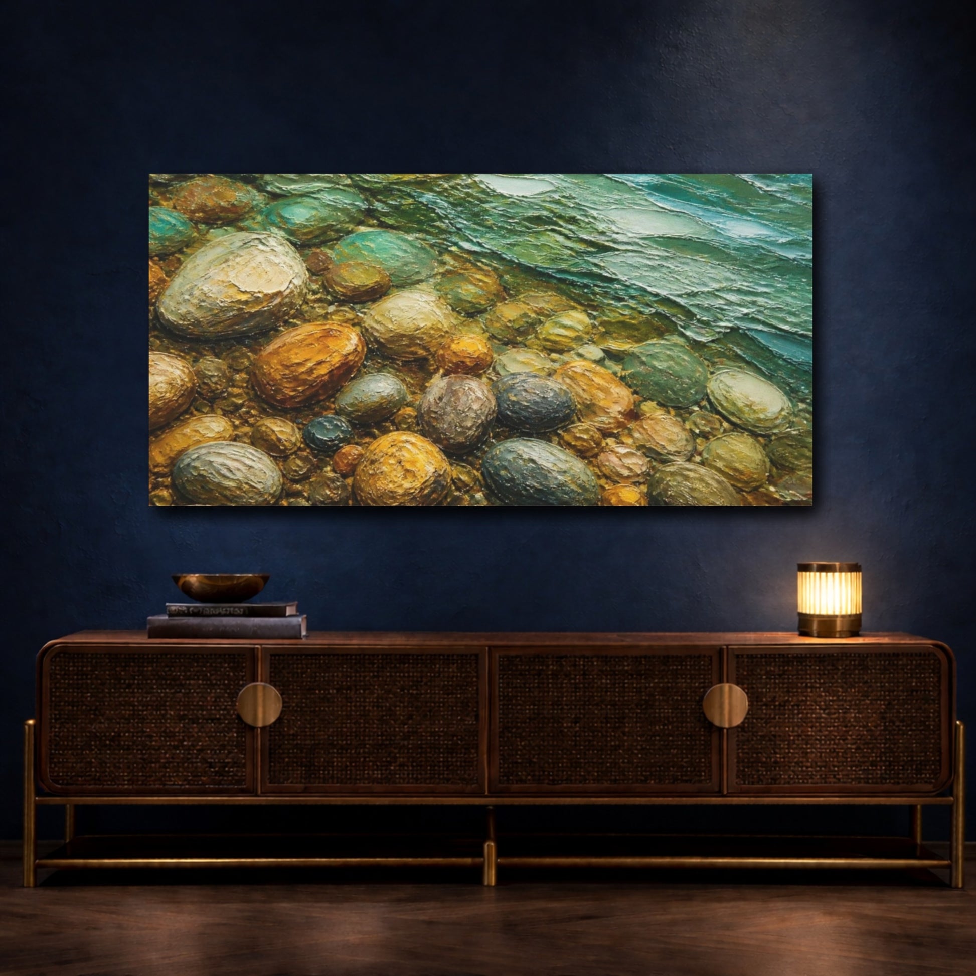 Mockup 4. Nature Pebble Shore shown as canvas print