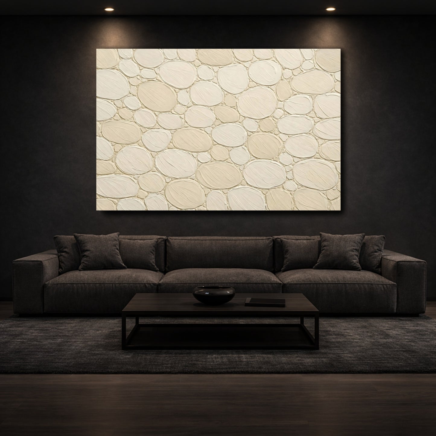Mockup 2. Nature Pebble Texture Neutral Textured shown as stretched canvas wall art