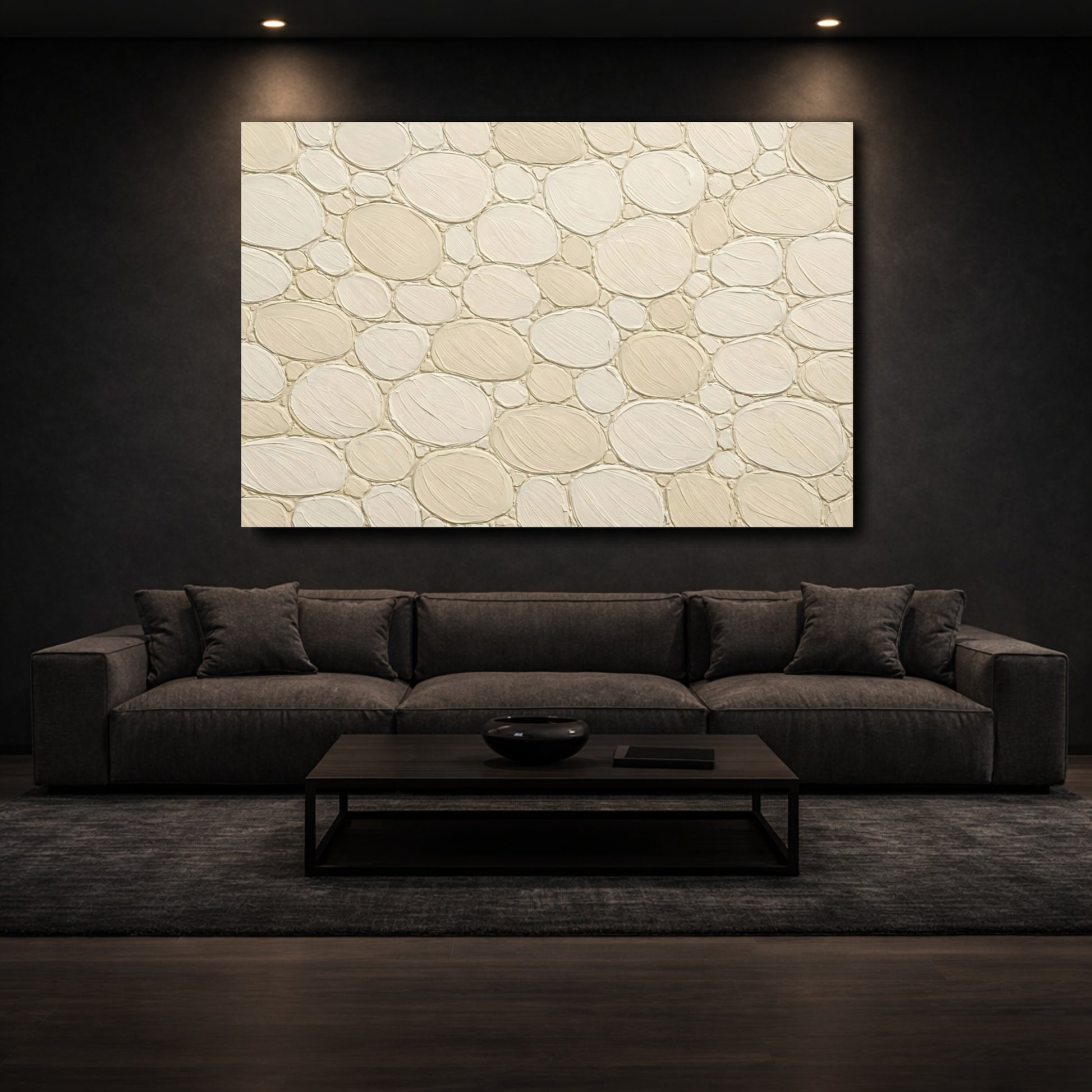 Mockup 2. Nature Pebble Texture Neutral Textured shown as stretched canvas wall art