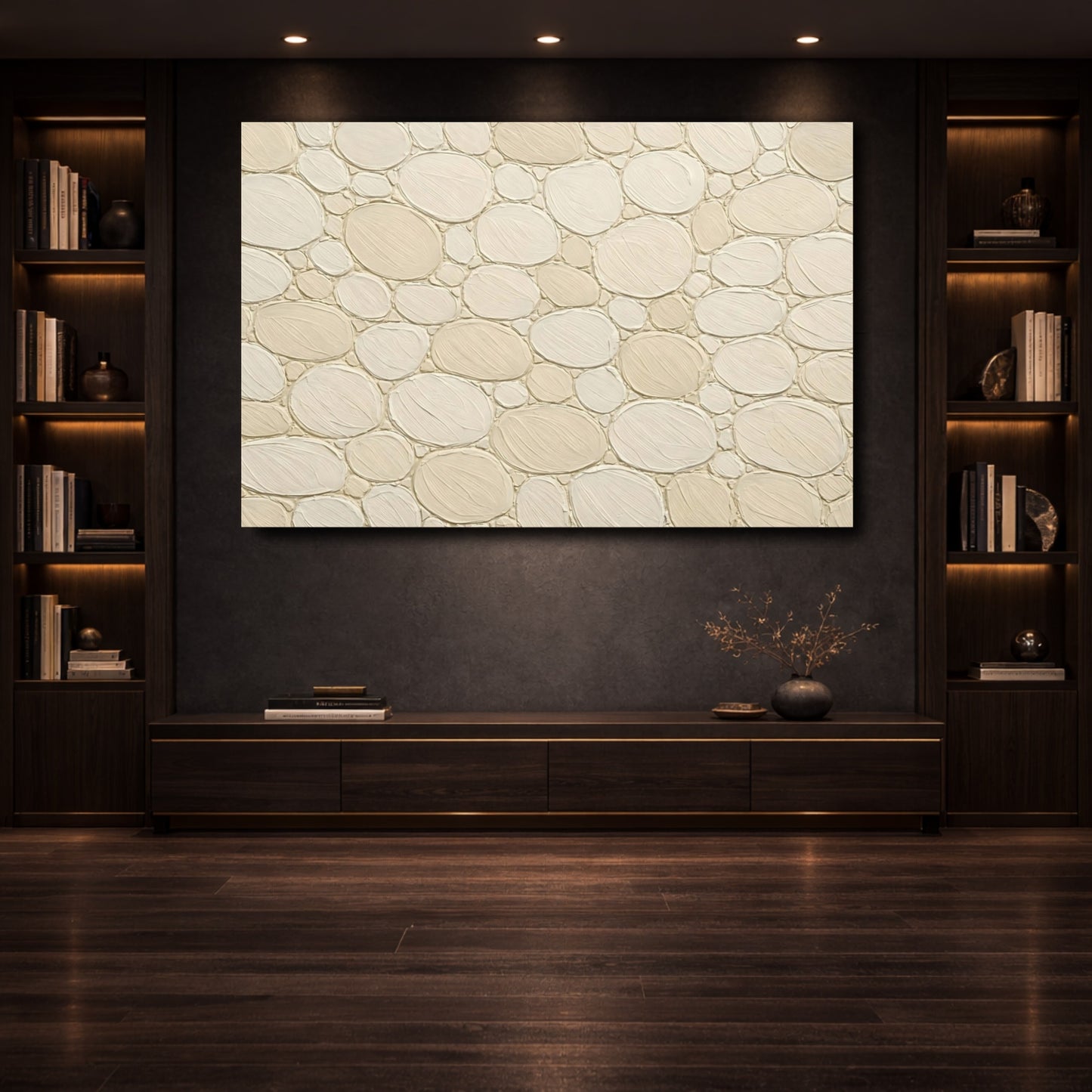 Mockup 3. Nature Pebble Texture Neutral Textured shown as stretched canvas wall art