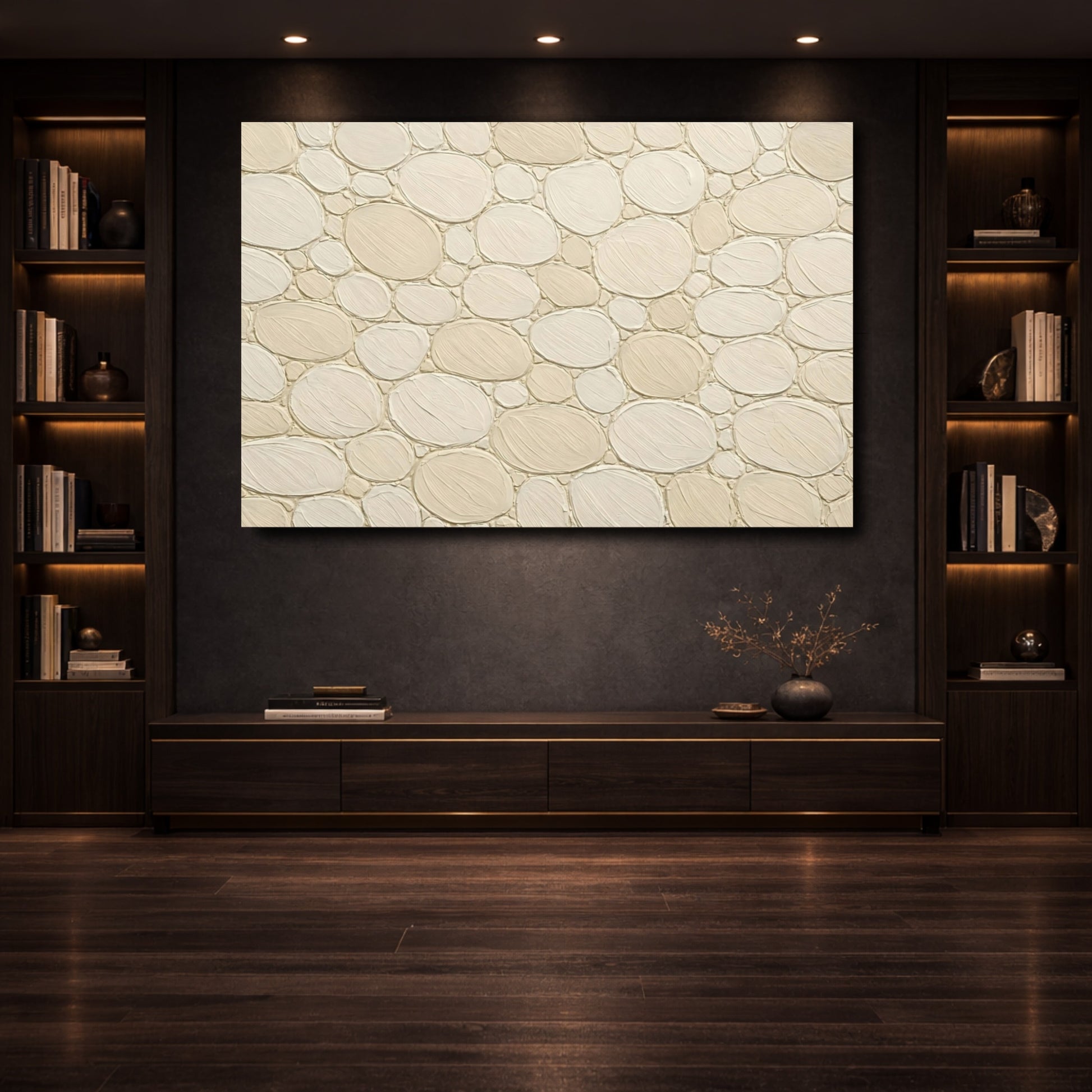 Mockup 3. Nature Pebble Texture Neutral Textured shown as stretched canvas wall art