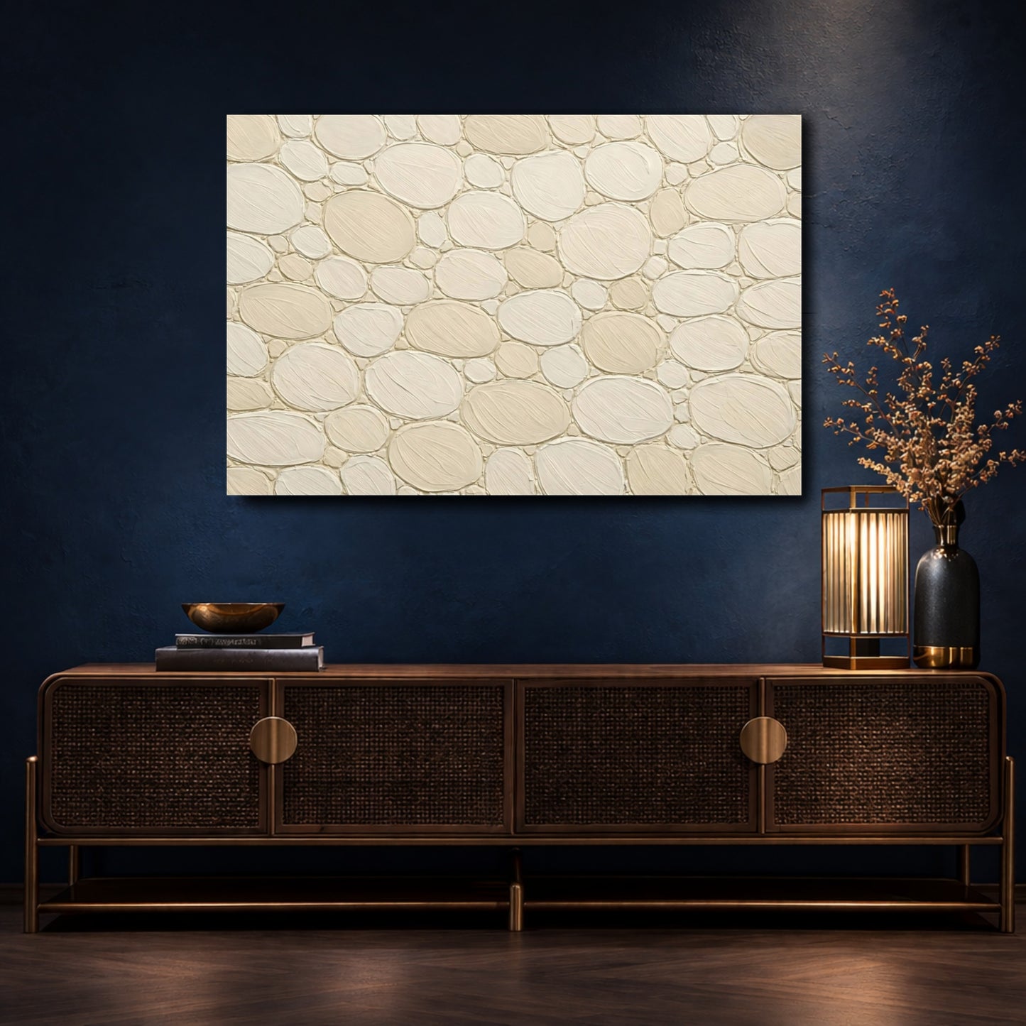 Mockup 4. Nature Pebble Texture Neutral Textured shown as stretched canvas wall art