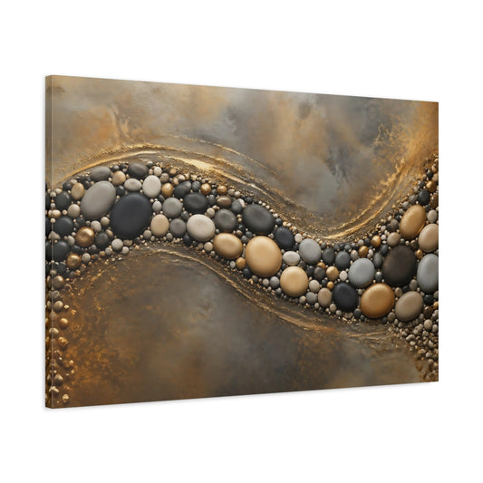 Main Mockup. Nature Pebbles Gold And Gray Pebbles shown as stretched canvas wall art
