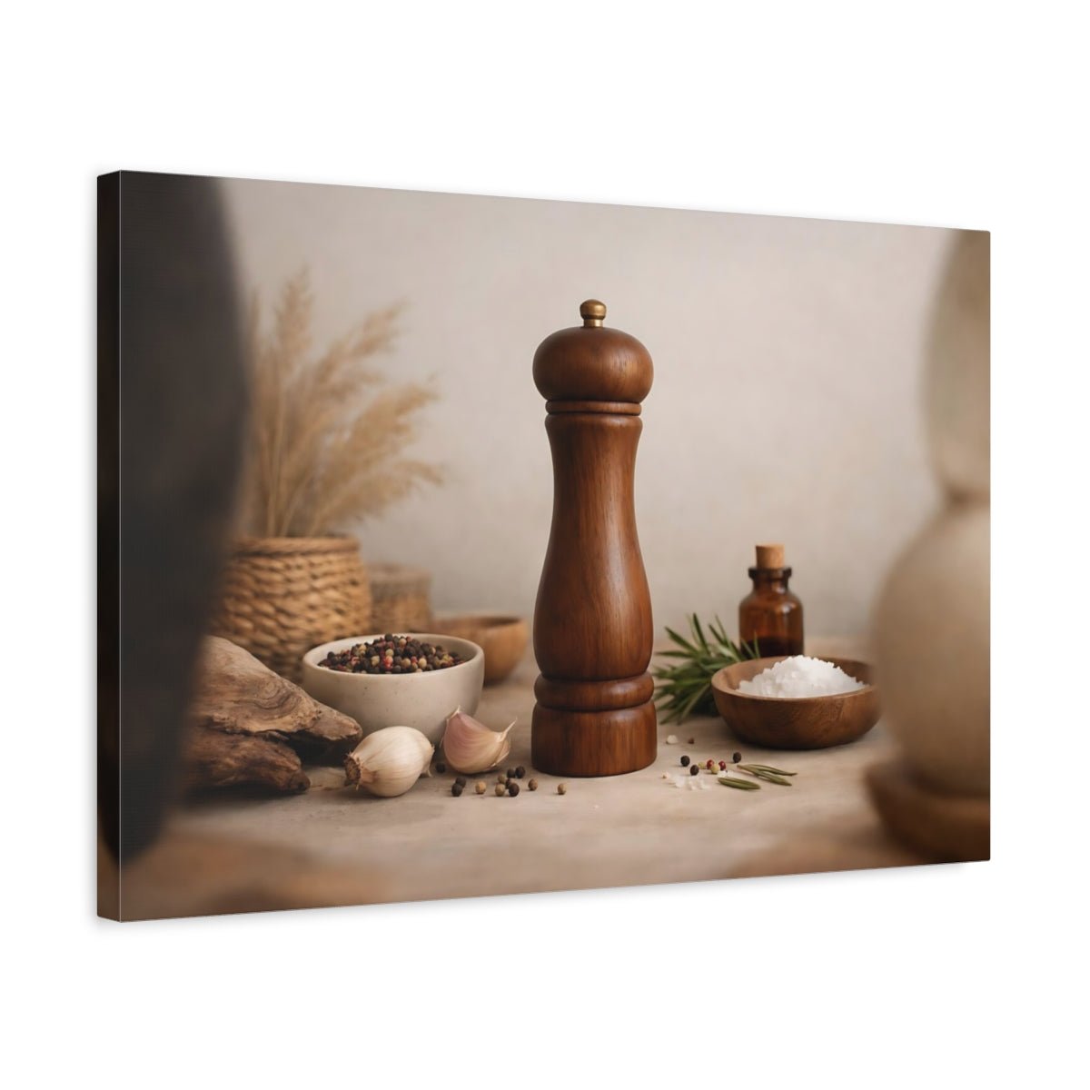 Nature Pepper Mill Brown And Beige Kitchen - Canvas Wall Art Print - YesArtYes