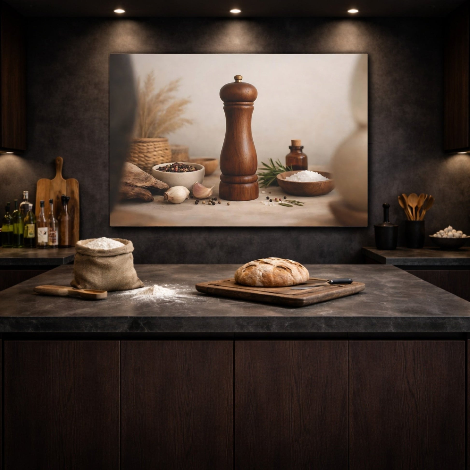 Nature Pepper Mill Brown And Beige Kitchen - Canvas Wall Art Print - YesArtYes