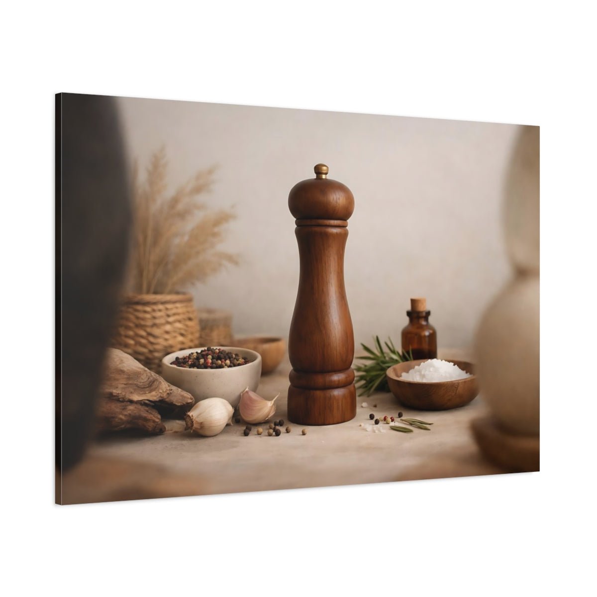 Nature Pepper Mill Brown And Beige Kitchen - Canvas Wall Art Print - YesArtYes
