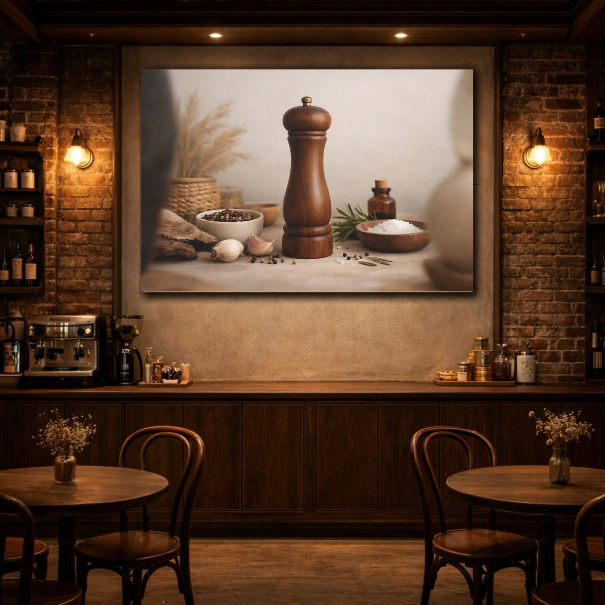 Nature Pepper Mill Brown And Beige Kitchen - Canvas Wall Art Print - YesArtYes