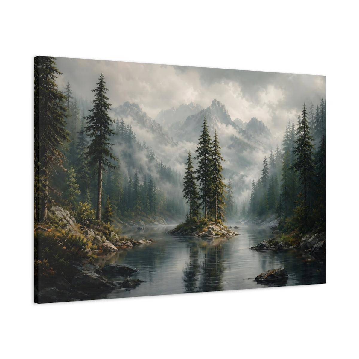 Main Mockup. Nature Pine Forest Green Forest Landscape shown as stretched canvas wall art