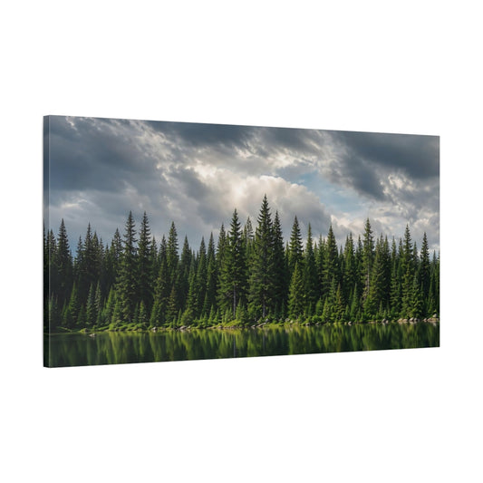 Main Mockup. Nature Pine Forest Green Forest Landscape shown as stretched canvas wall art