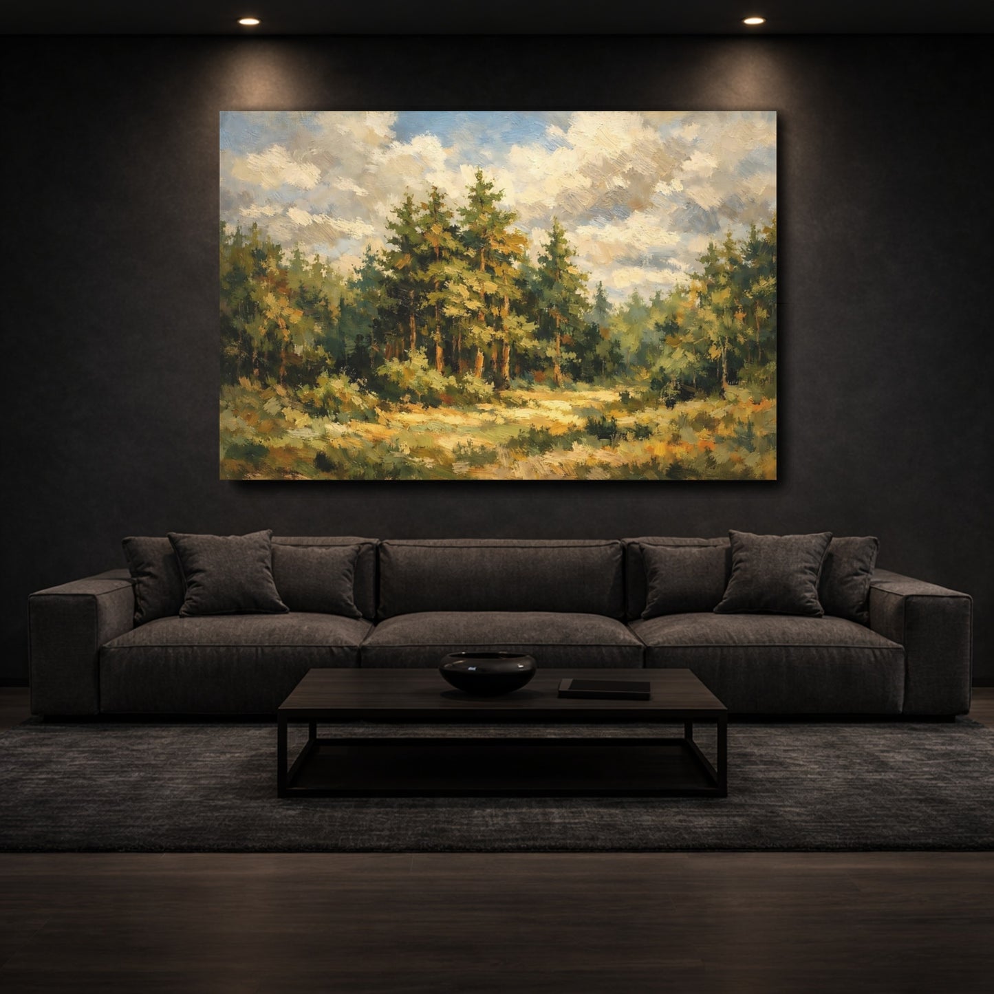 Mockup 2. Nature Pine Forest Green Forest Landscape shown as stretched canvas wall art