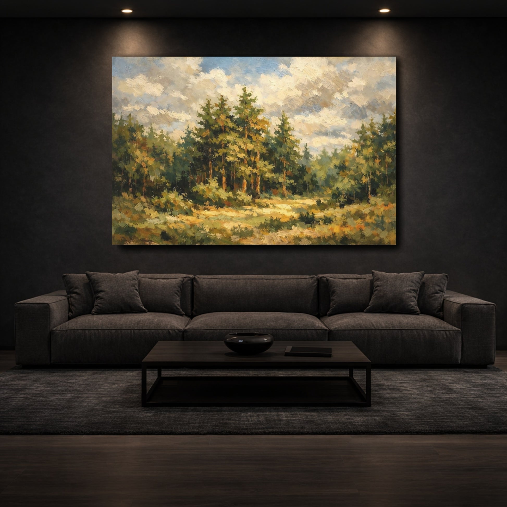Mockup 2. Nature Pine Forest Green Forest Landscape shown as stretched canvas wall art